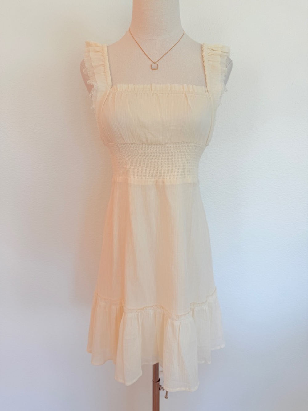 ☁️ Urban Outfitters Festival Square Neck Ruffle Mini Dress Ivory White XS - Picture 3 of 13